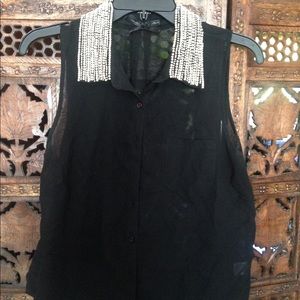 Black buttoned shirt with fancy collar
